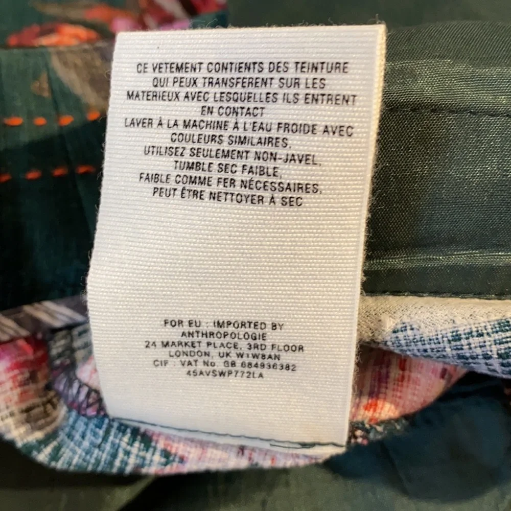 Anthropologie Cartonnier Charlie Ankle Pant Crop in Green with florals size 2 - Picture 10 of 16